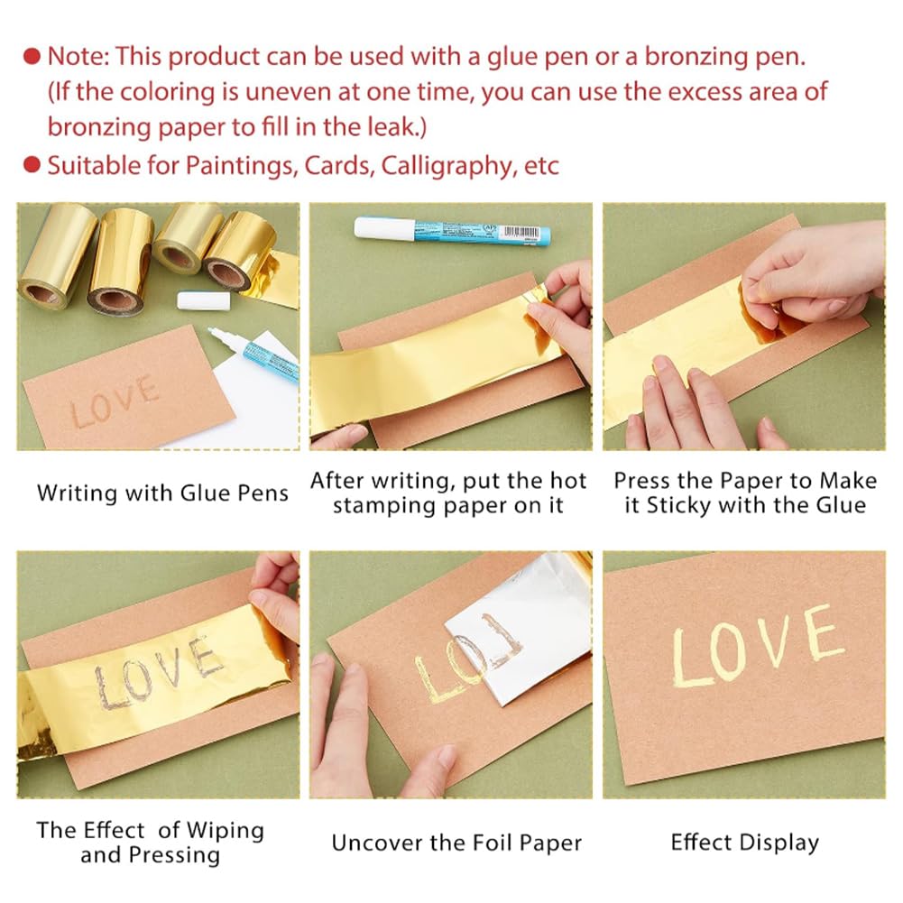 SUPERFINDINGS 2 Rolls Hot Foil Stamping Rolls Golden Heat Transfer Foil Papers 98.4ftx1.96inch Golden Metallic Hot Transfer Foil Paper for Foil Quill/Heat Foil Pen Card Making Scrapbooking Crafts - Image 4