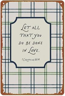 Blue Gingham Bible Verse Posters Aluminum Metal Sign 8x12 Inch For Living Room Bedroom Bathroom Decoration