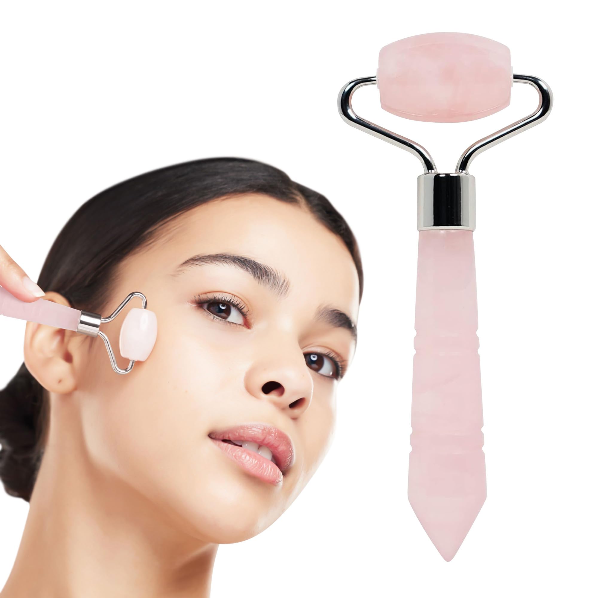 Plum Beauty Mini Rose Quartz Roller for Face - Improves Skin Tone and Blood Circulation - Skin Care Face Roller Reduces Under-Eye Puffiness and Dark Circles