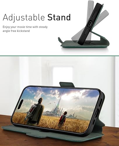 Miniatura 60 de OCASE Funda tipo cartera para iPhone 15 Pro Max, funda delgada de piel sintética, ranuras para tarjetas, bloqueo RFID, soporte, funda de teléfono a