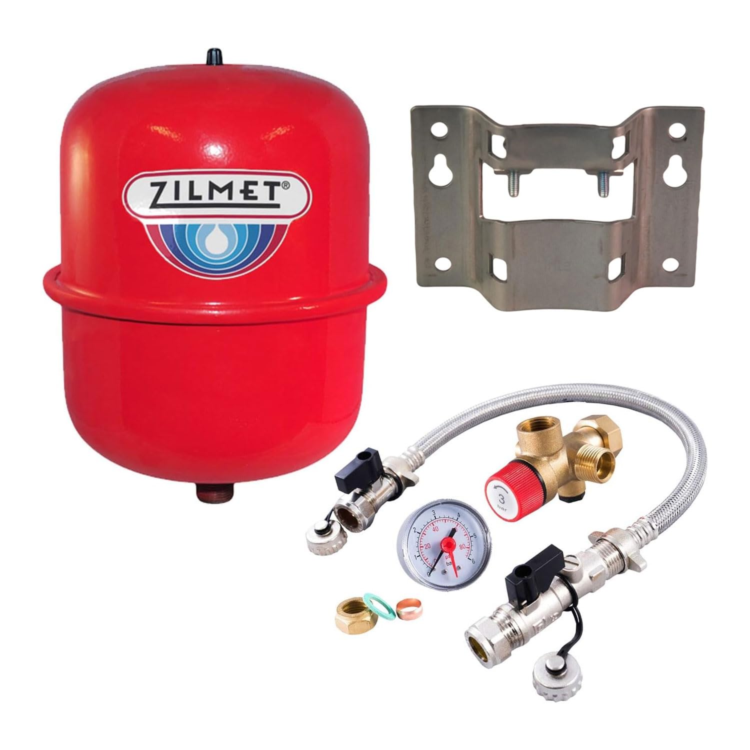 Zilmet - 8 Litre Red Heating Expansion Vessel & Sealed System Kit Z1-301008