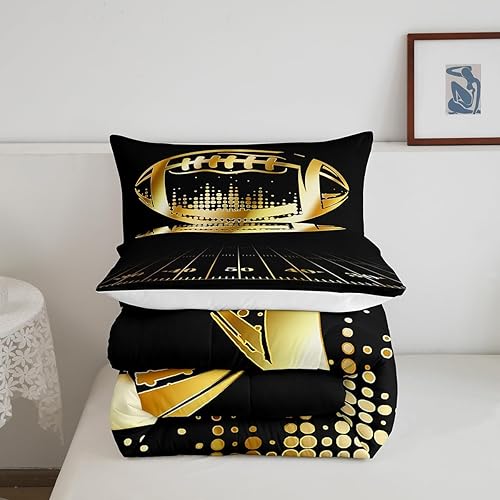 Miniatura 5 de Erosebridal Juego de edredón deportivo para niños y niñas, juego de ropa de cama de fútbol para adolescentes, juego de edredón de fútbol negro y