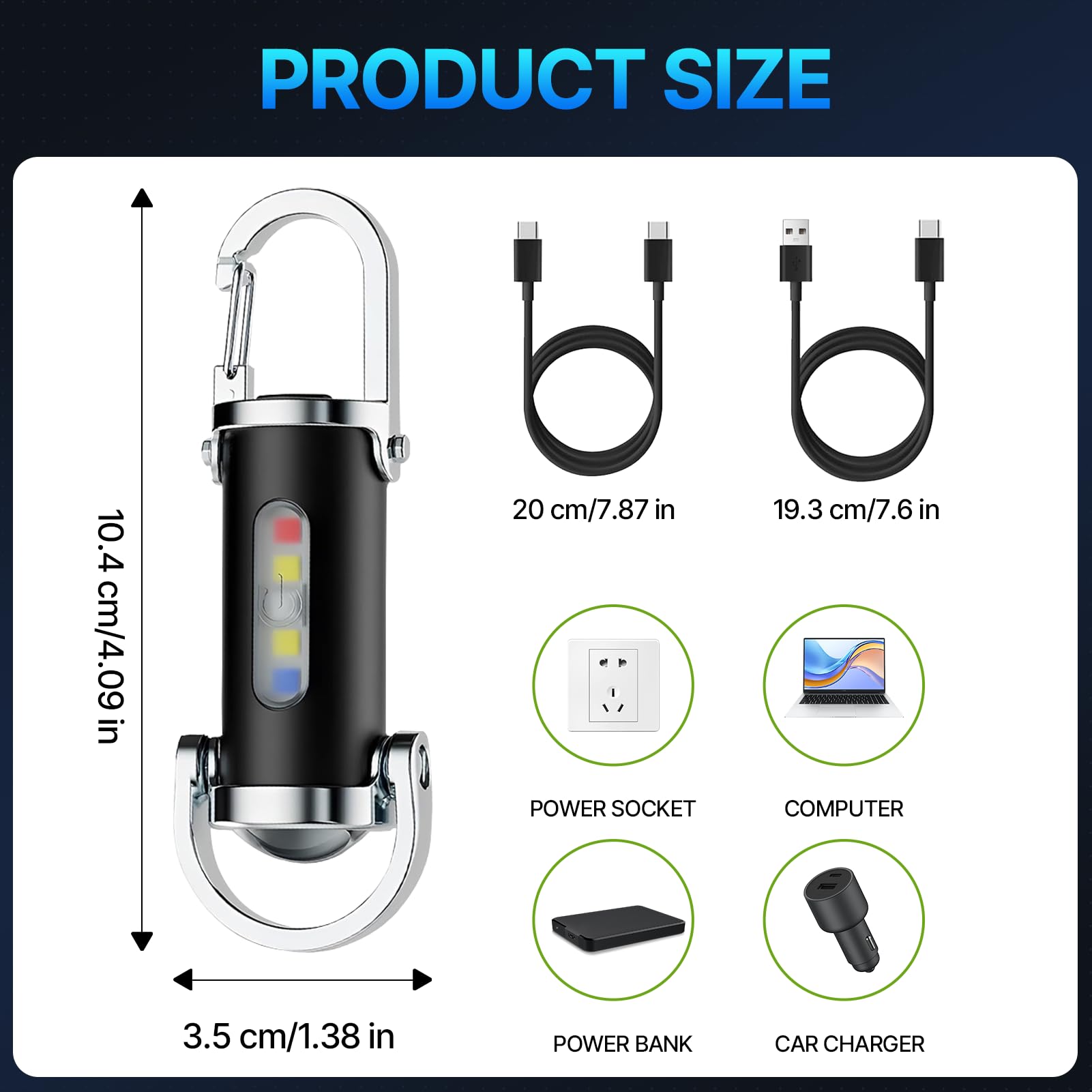 Torcia tascabile ricaricabile luminosa con portachiavi, 1200LM, mini portachiavi super luminoso con power bank per esterni, mini torcia LED super luminosa, torcia impermeabile - 2