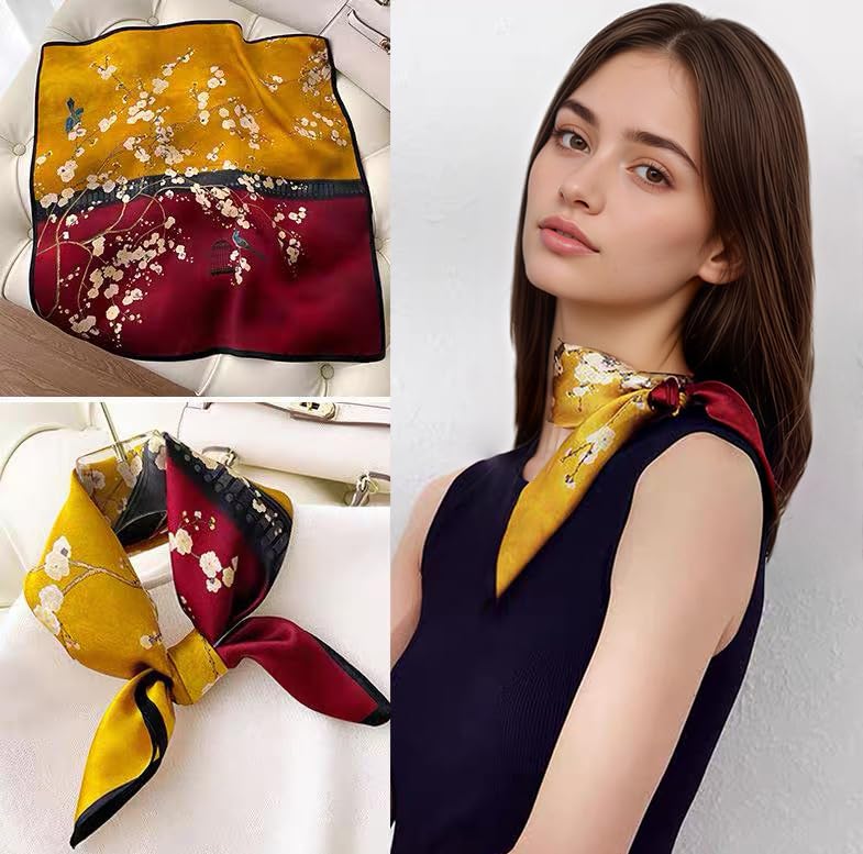 Image of ANDANTINO 100% Mulberry Silk Scarf -21 inch Square Neckerchief with Gift Packed