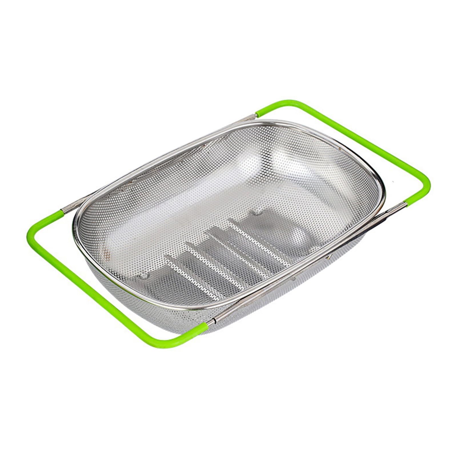 Sink Vegetable Washing Basket, Extendable Stainless Steel Colander with Telescopic Handles for Sink Draining Expandable Basket Produce Rinse Holder Prep Drain Rack Kitchen Colander Tray Oval Wash Prep