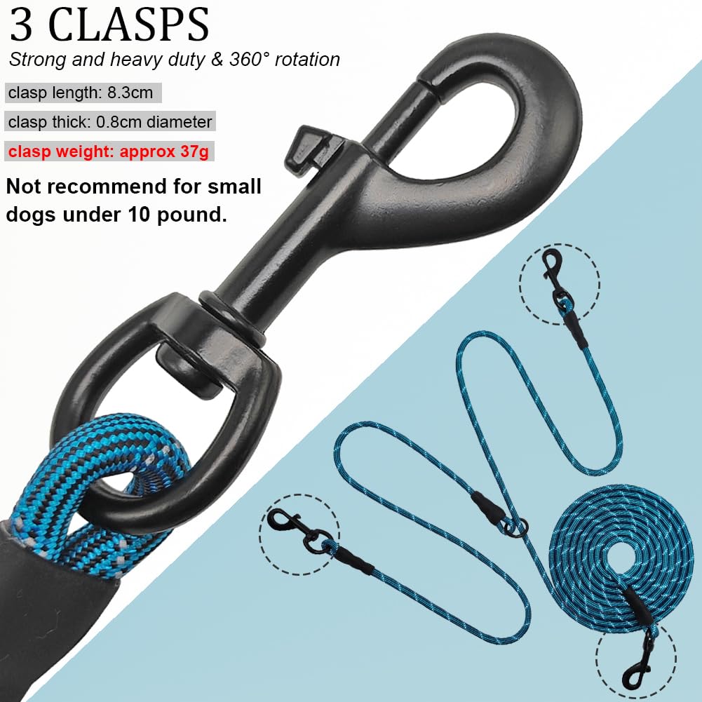 BTINESFUL Attache réfléchissante pour chiens de 3,7 m, 6,1 m, 9,1 m et 15,2 m pour 2 chiens, corde en nylon de 1,3 cm, longue laisse pour deux chiens, chariot de course pour jardin, camping en plein