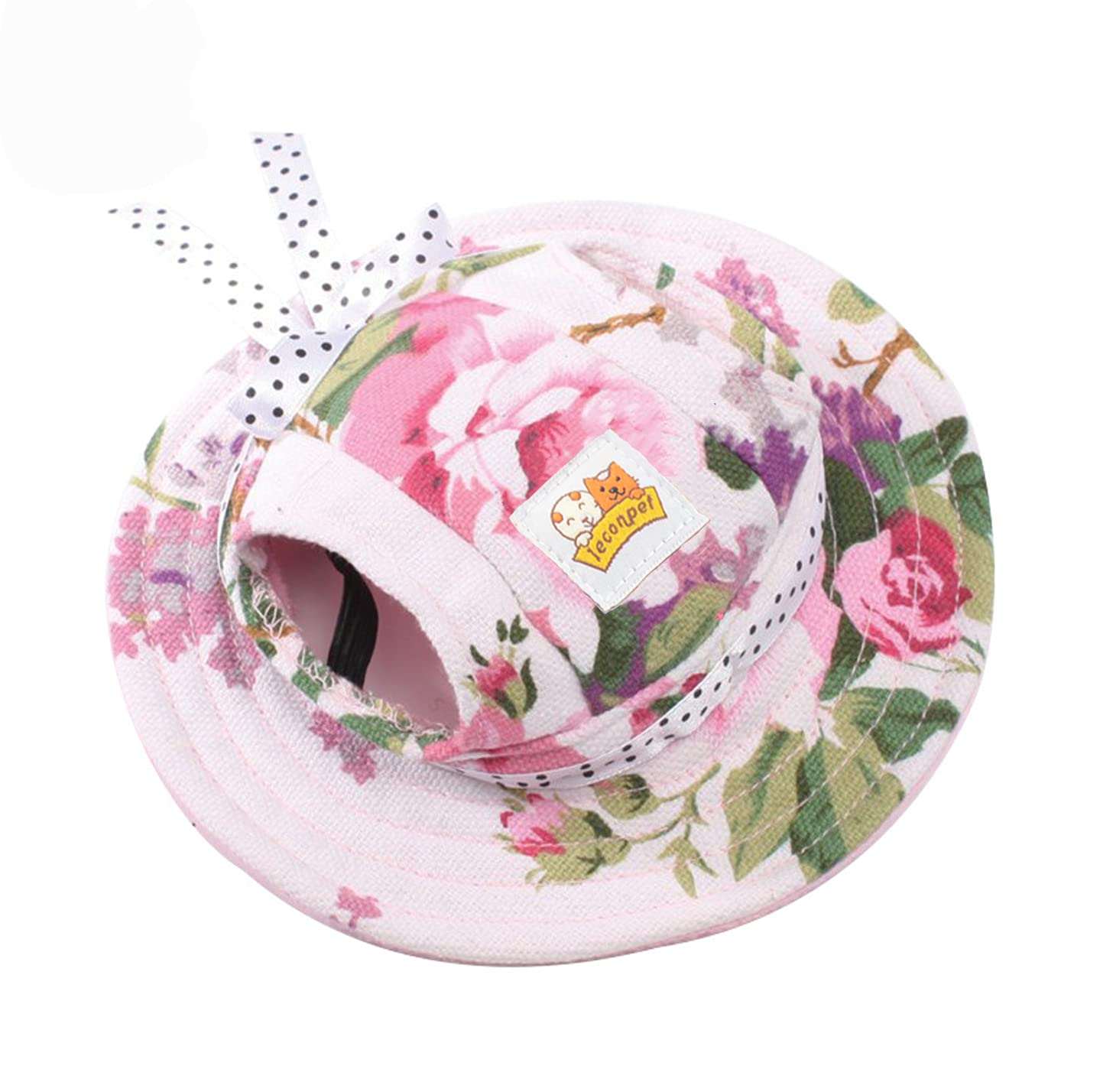 leconpetLeconpet Princess Pet Hat Dog Caps Hats with Neck Strap Adjustable Comfortable Ear Holes for Small Medium Dogs in Outdoor Sun Protection (Small, Colour Flower)