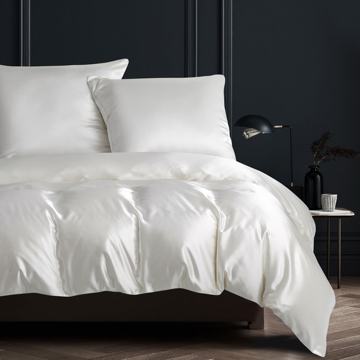 Funda Nordica para Cama 180 Saten Blanca 240x260 Sábanas de Seda Satinada de Brillo Lustroso Juego de Funda de Edredón 260 x 240 y Fundas Almohada (65x65cm)