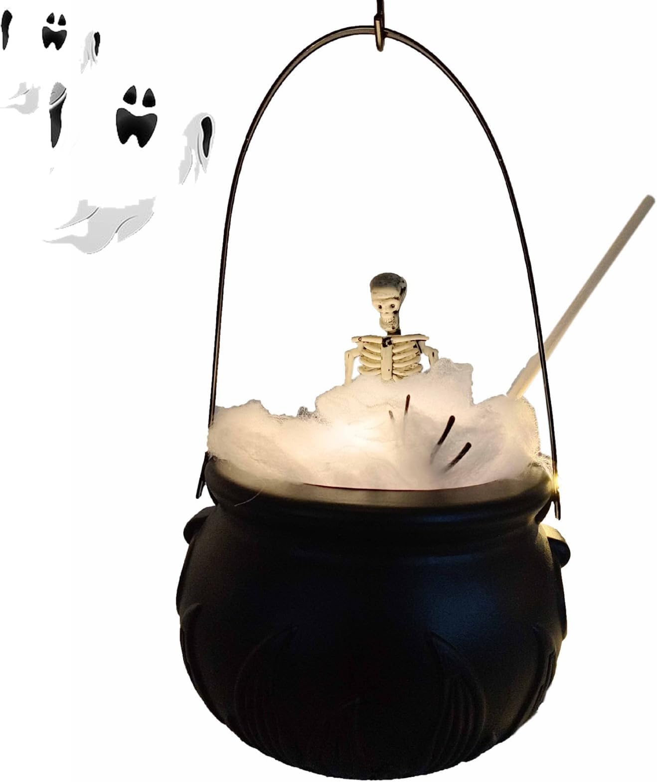 Large Cauldron - Cauldron Halloween Decorations with Skeleton and LED Lights | Spooky Props, Black Witch Bowl for Table Porch Mantel Desktop Home Indoor Outdoor