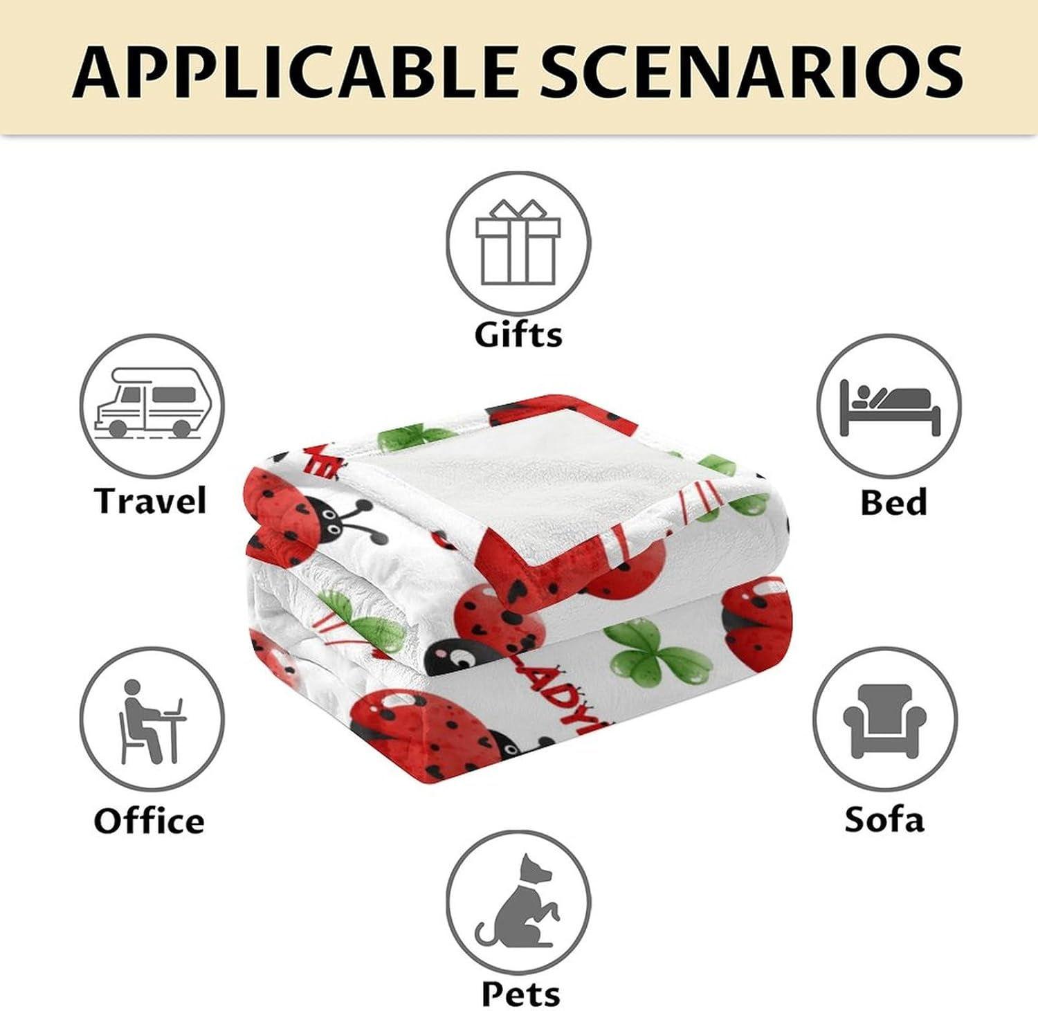 Ladybug Blanket for Girls - 40 x 50 Inches Cute Lady Bug Blanket for Boys - White Fuzzy Warm Decor for Couch, Sofa - Image 6