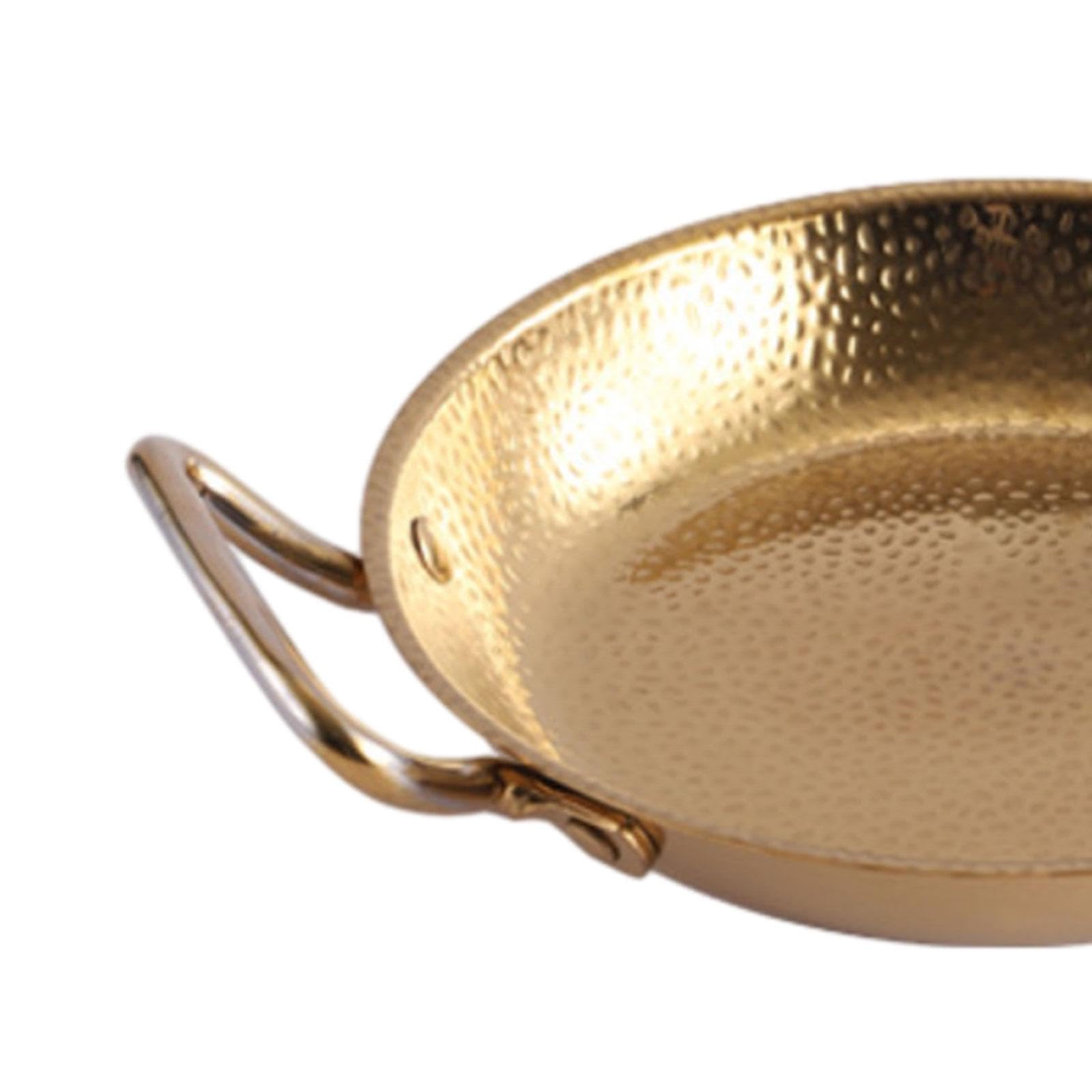 Pan Dry Pot Coréenne INOX Résistante Double Poignée Pratique Conduction Rapide de la Chaleur Adaptée à la Cuisine Maison, 26 CM, Or