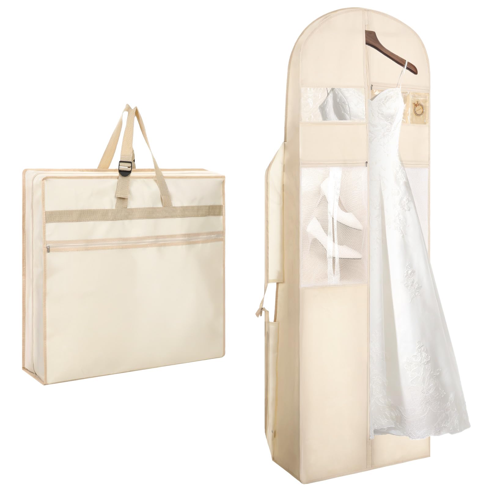 Wedding Dress Garment Bag 72 Tri-fold Bridal Gown Bags with 6pcs Pouches for Long Gowns and Adjustable Buckle