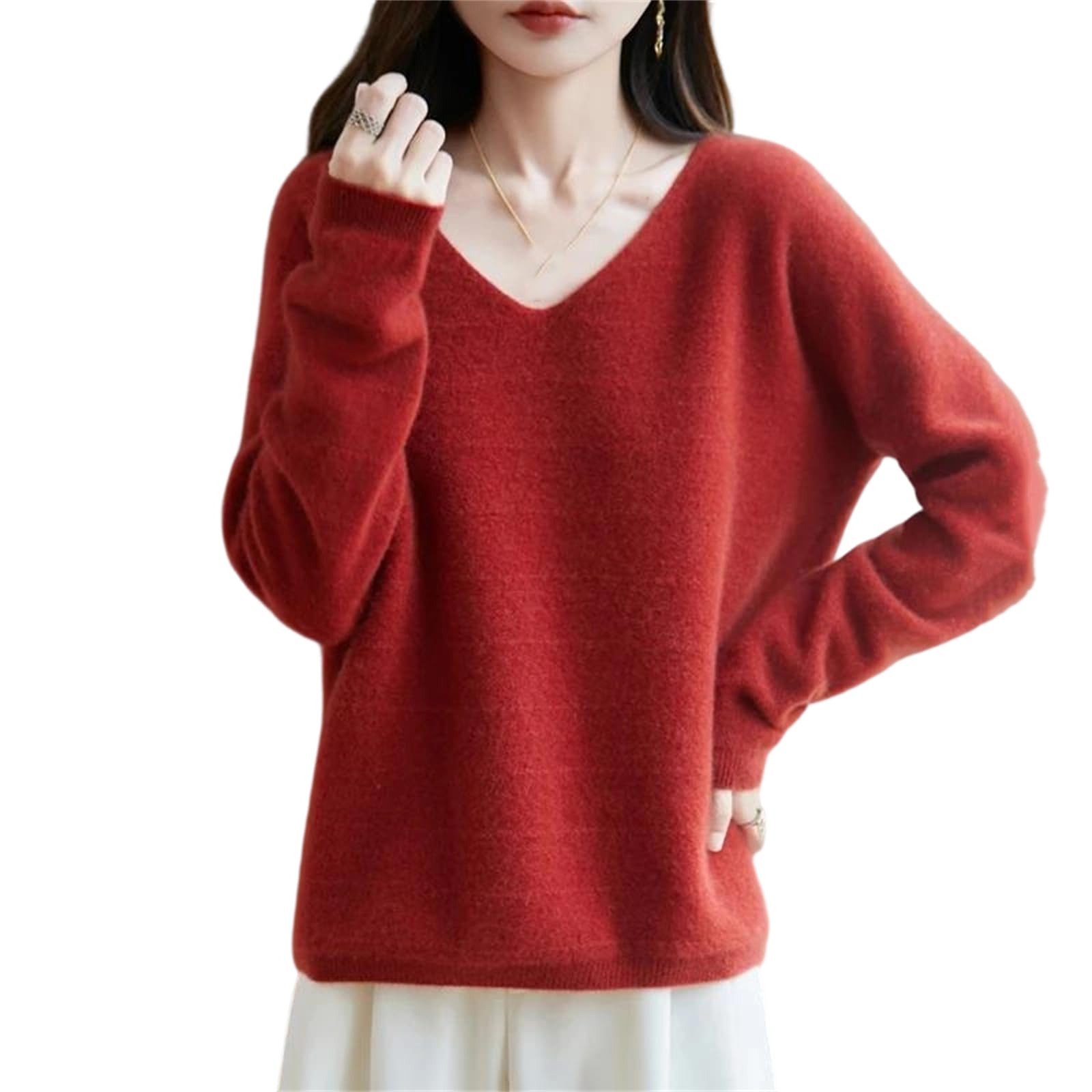 Womens Wool V Neck Long Sleeve Pullover Striped Knit Sweater Slim Fit Soft Warm Classic Basic Top