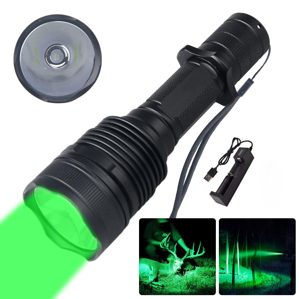 XAEIOW M7 Green Light Tactical Flashlight,525nm-530nm Green Hunting Light Kit Tactical Torch Long Range for Hunting