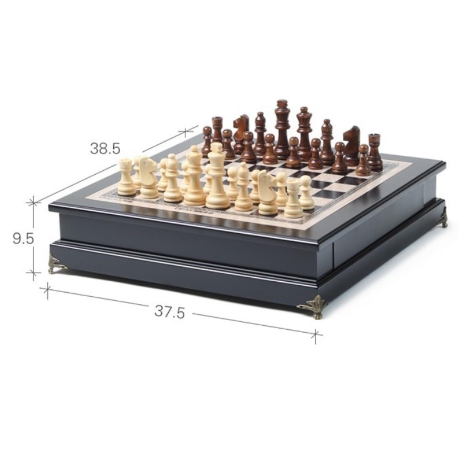 Set di scacchiere portatili con 2 cassetti portaoggetti integrati, giochi classici in legno for bambini e adulti scacchiera portatile