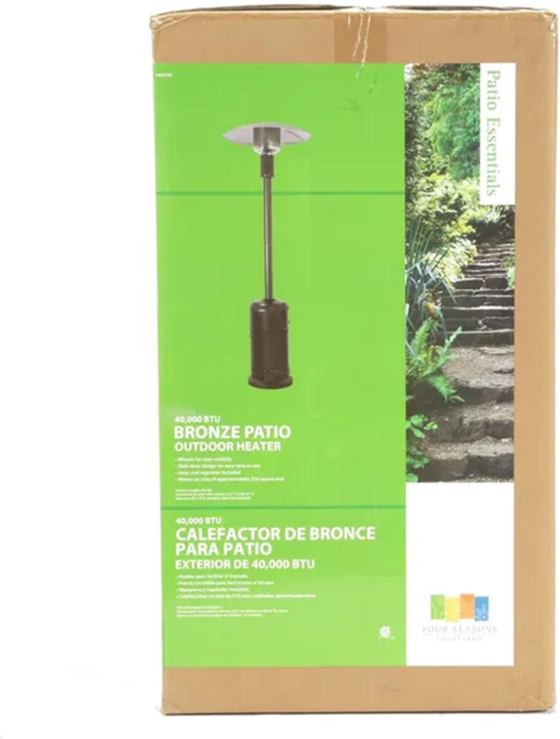 Four Seasons Courtyard 86" Freestanding Steel 40K BTU Liquid Propane Gas Patio Heater with Adjustable Temperature Control for Outdoor Backyard, Bronze