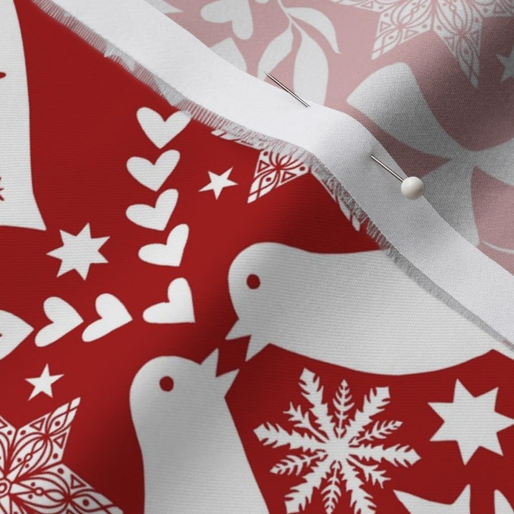 Spoonflower Fabric - Scandinavian Birds Hearts Holidays Christmas Nordic Folk Art Classic Printed on Organic Cotton Sateen Fabric Fat Quarter - Sewing Quilting Apparel Home Decor