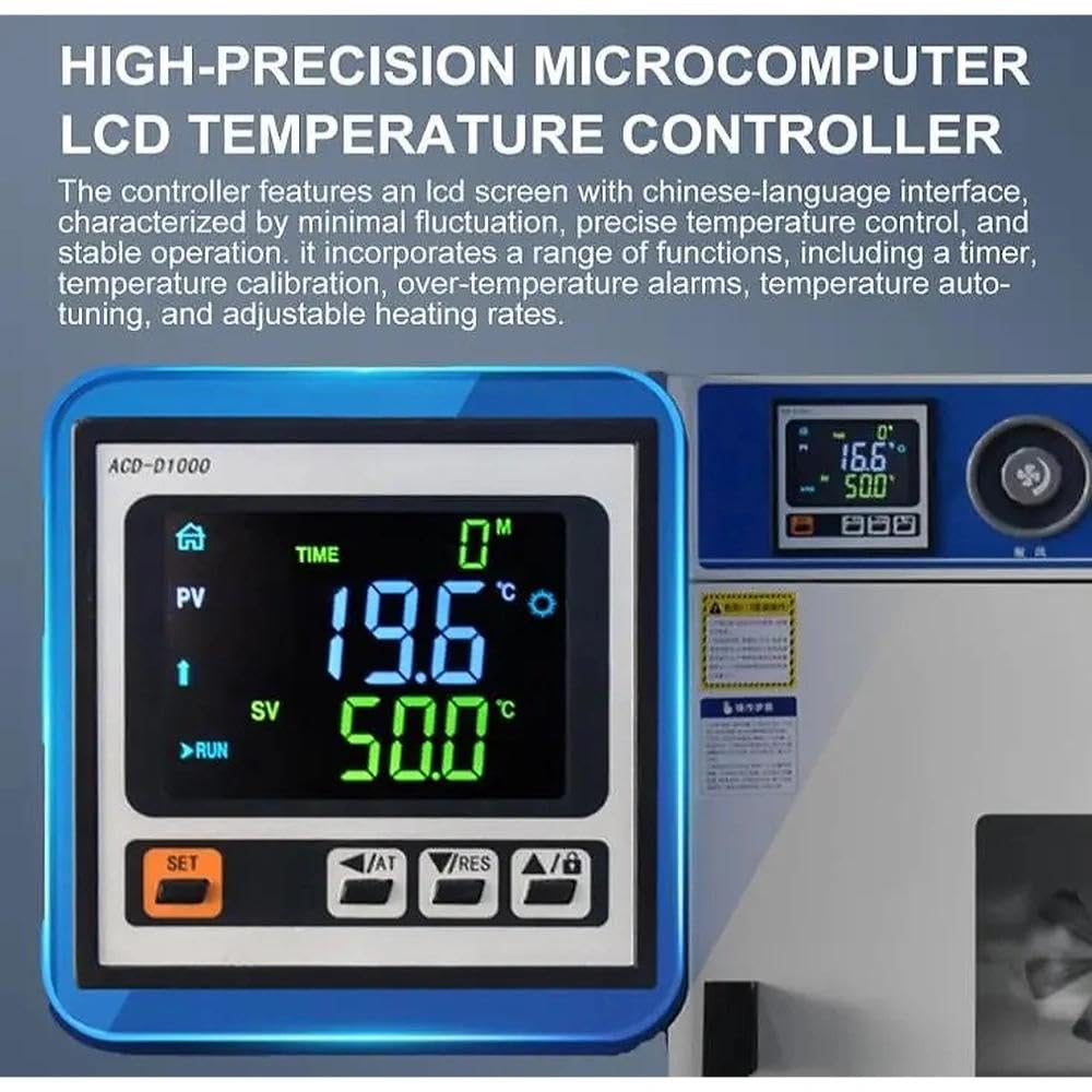 500W Horno de secado y calefacción de laboratorio con medidor de vacío y controlador digital para incubación termostática y secado por convección de aire(16 L)