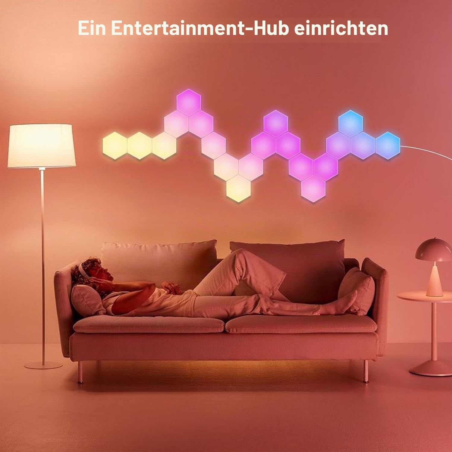 Hexagon LED Panel Große, Smart Home Gaming LED Sechseck Wandleuchte RGBIC Funktioniert mit Alexa Google Assistant, Sprach-/App-Steuerung, Musik-Sync, DIY Zimmer Deko für Gaming Wohnzimmer, 10 Paneele