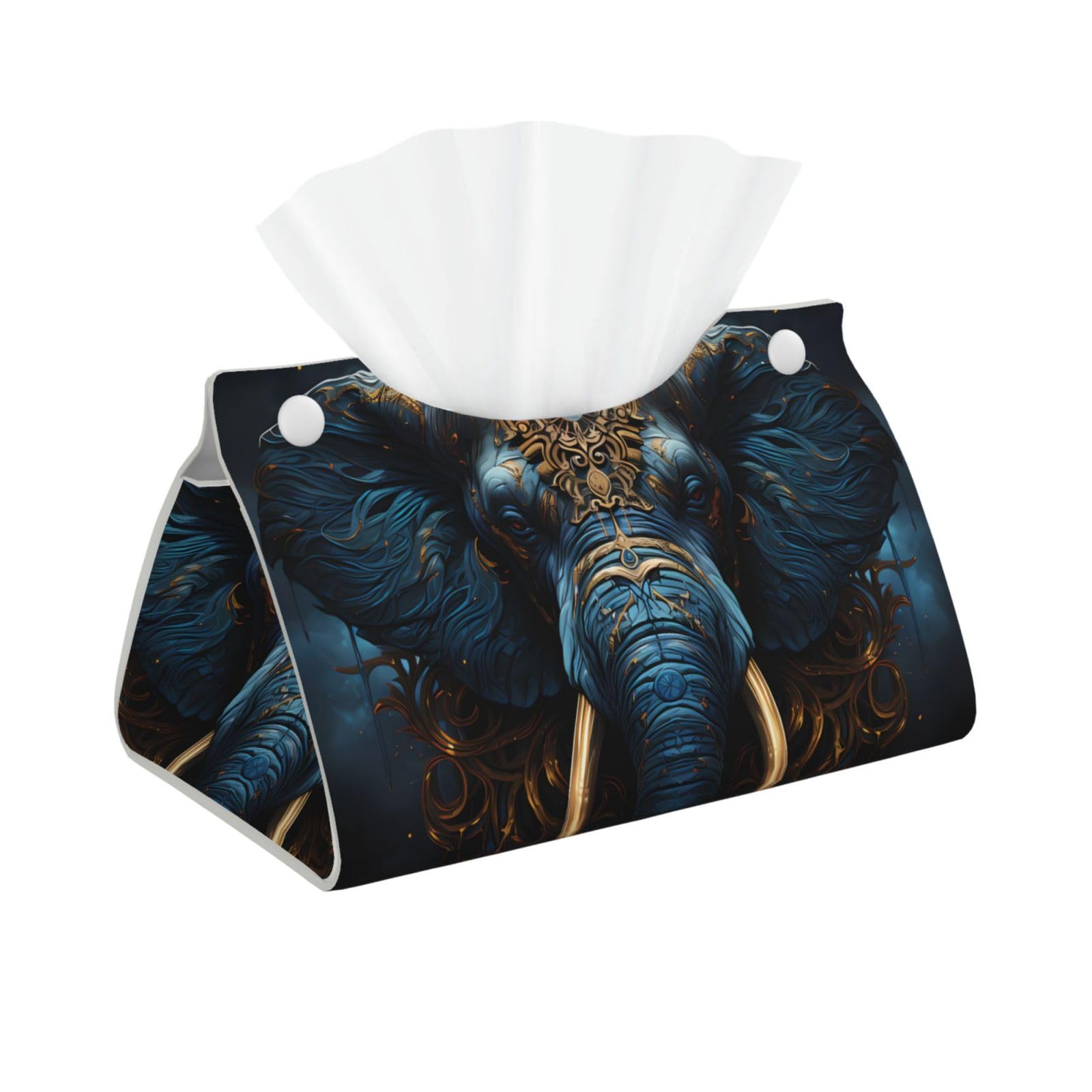 Eerie Elephant Rectangular Leather Tissue Box Cover, Folding Facial Tissue Holder Dispenser for Car