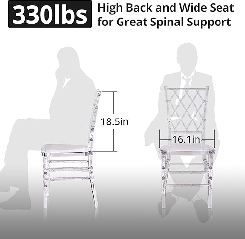 Miniatura 10 de Juego de 4 sillas de comedor transparentes, modernas sillas de boda de 16.1 pulgadas de ancho para adultos, silla fantasma de cristal, silla Ovalada