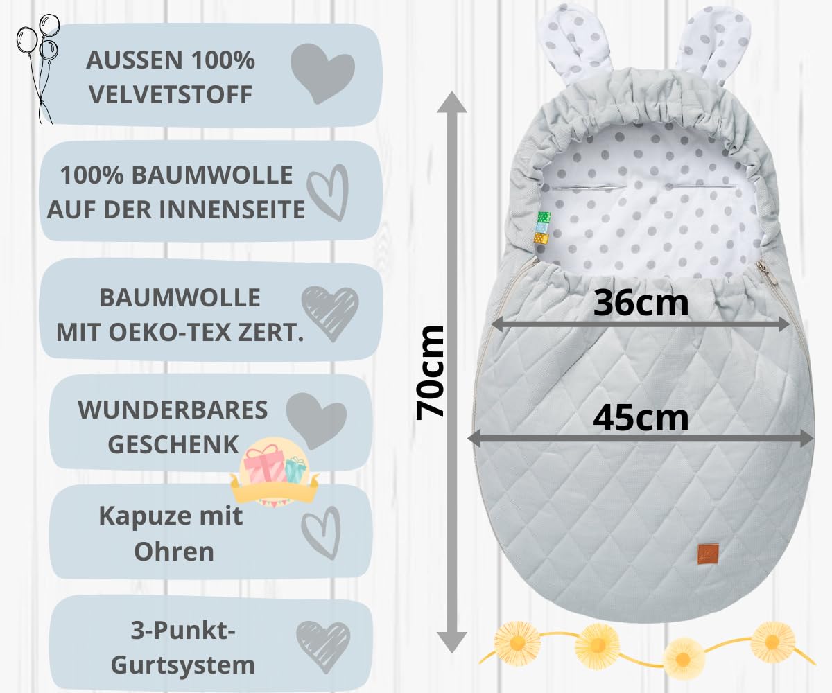 Mikos Coprigambe per ovetto, in tessuto di velluto con tessuto di cotone per seggiolino auto, coperta per passeggini, ad esempio Maxi Cosi (grigio)