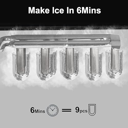 Miniatura 3 de Encimera para hacer hielo, 9 cubitos de hielo listos en 6 minutos, 26 libras24 horas, operación con un solo clic, máquina de cubitos de hielo