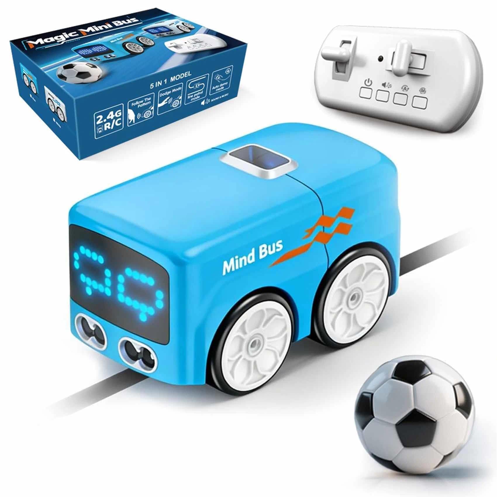YUNFAN Magic Mini RC Bus,2026 Upgraded Remote Control Sensor Car,Auto-Avoidance Line Trace Magic Car That Follows Drawn,Smart Controlled Toy Bus with Expressions & 4 Play Modes,for Boys & Girls(Blu)