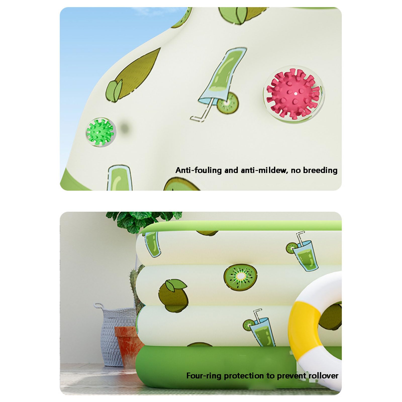 Aufblasbares Kinderpool 180 * 140 * 65cm,4 Ringen Tragbares Paddy-Pool mit Sonnenschirm,Dickes PVC-Material aufblasbare Badewanne mit Luftpumpe,für Outdoor Home Balkon Sommerwasserparty
