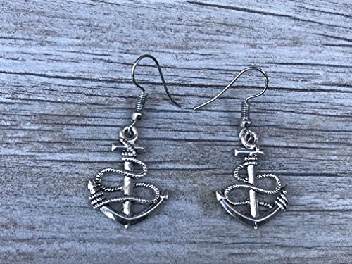 Nautical Anchor Charm Earrings & Bracelet for Women, Navy Rudder Anchor Braided Weave Leather Rope Infinity Love Bracelet, 8 inch, Metal - Image 5