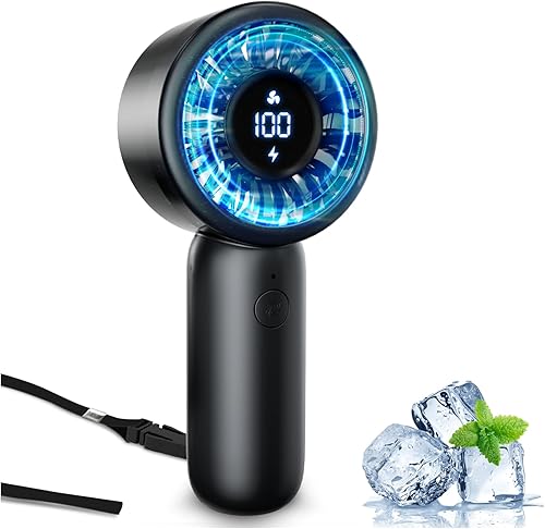 Miniatura 1 de Ventilador de mano portátil, pequeño ventilador de mano turbo personal, potente, refrescante, cordón, recargable por USB, 5 velocidades, maquillaje,