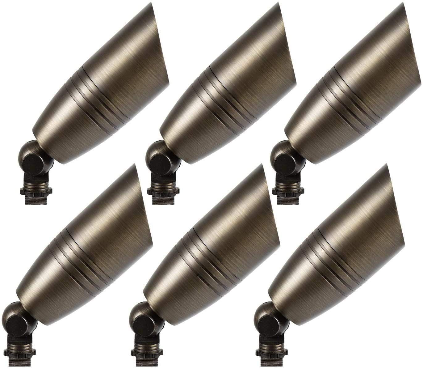 H-A Solid Brass Landscape Spotlight 6 Packs 12V Low Voltage Waterproof Outdoor Lights with Spike Stand