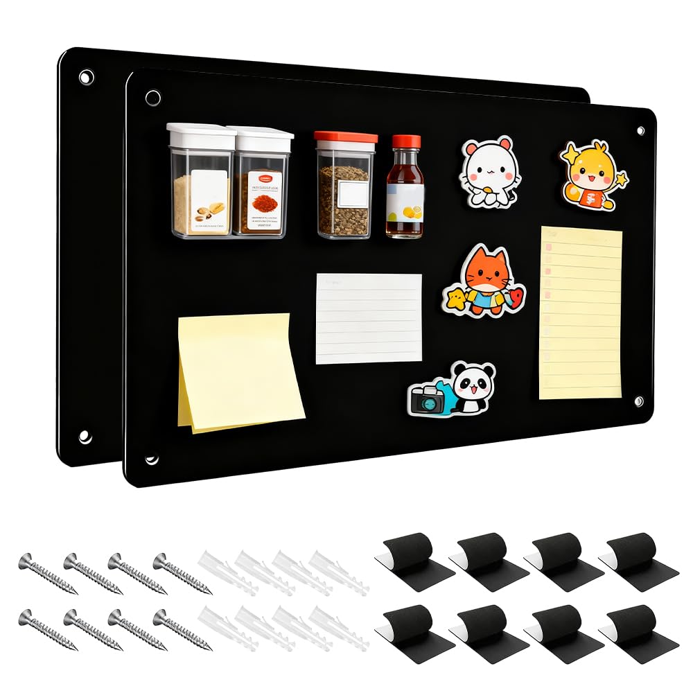 Wxeadu 2 Pack Magnetic Board for Wall, 43x30cm Metal Magnet Board, Magnetic Board for Fridge Magnets, Stainless Steel Magnetic Notice Board to Display Notes, Photos, Spice Jars, Suits for Home Office