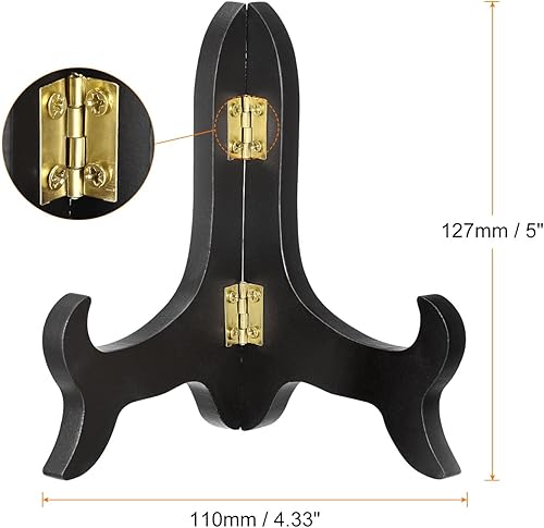 Miniatura 2 de uxcell Soporte de placa de caballete de 5", soporte de exhibición plegable de madera negro para marco de imagen decorativo