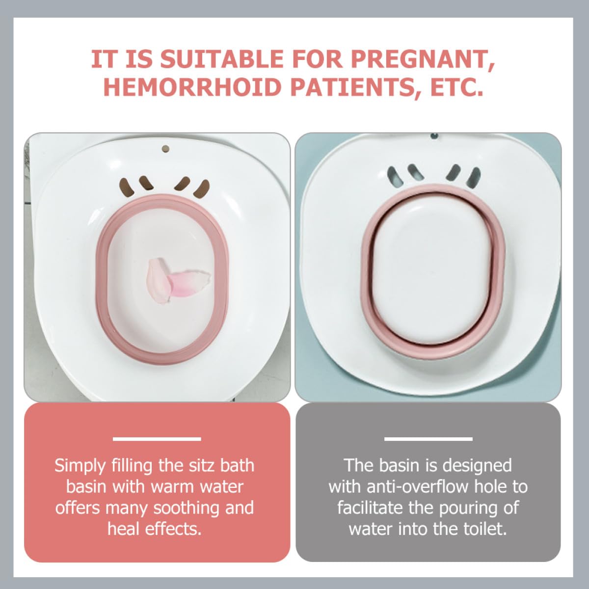 Uonlytech Bassin de Bain de Siège Pliable en Plastique Rose, Surface Lisse, Trou Anti-débordement, Soin Intime pour Post-partum et Patients Couleur Aléatoire
