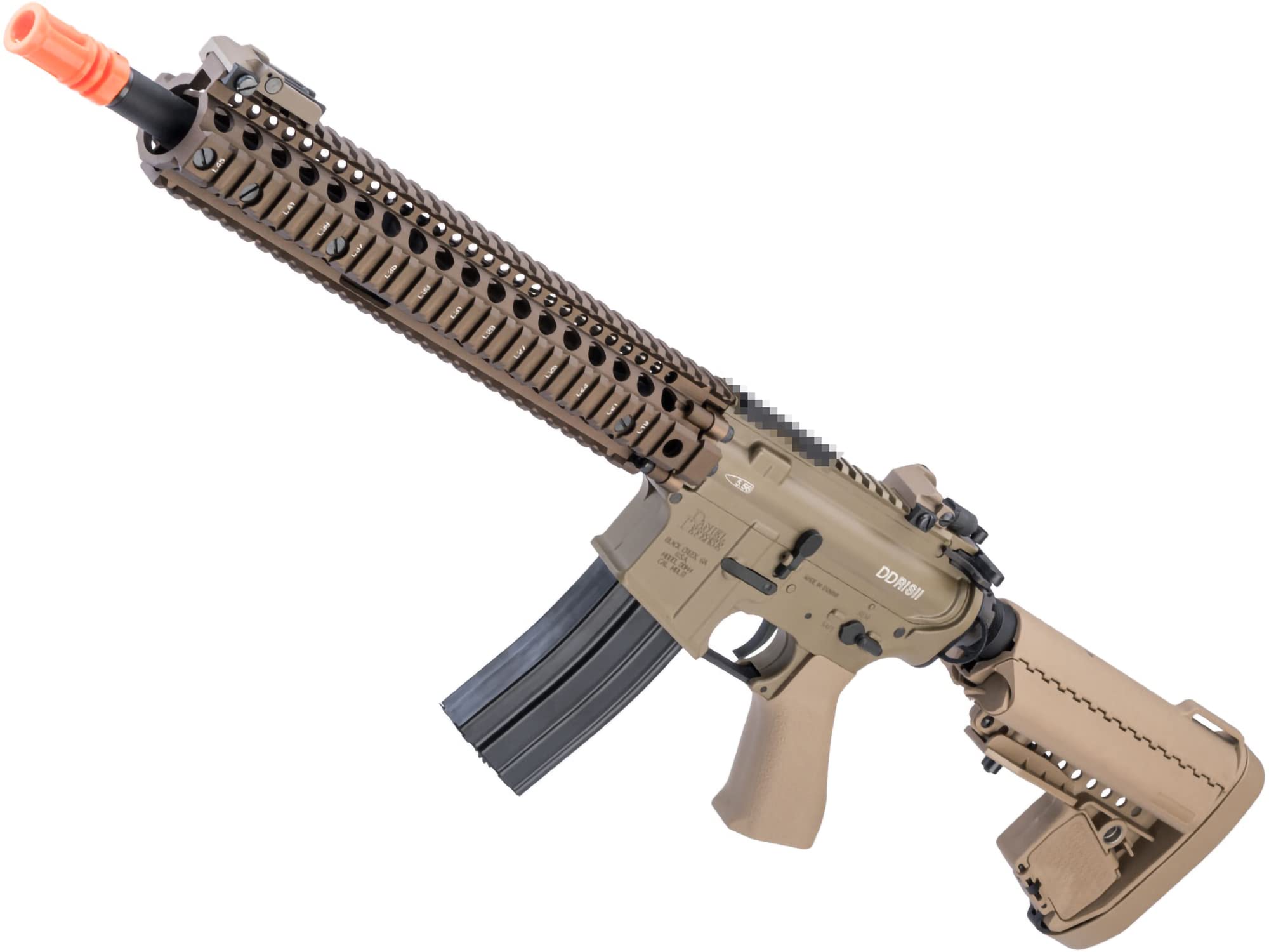 Evike Airsoft - EMG Daniel Defense Licensed DDM4 RIS II B.R.S.S. Heavy Recoil EBB AEG Airsoft Rifle (Color: Tan)