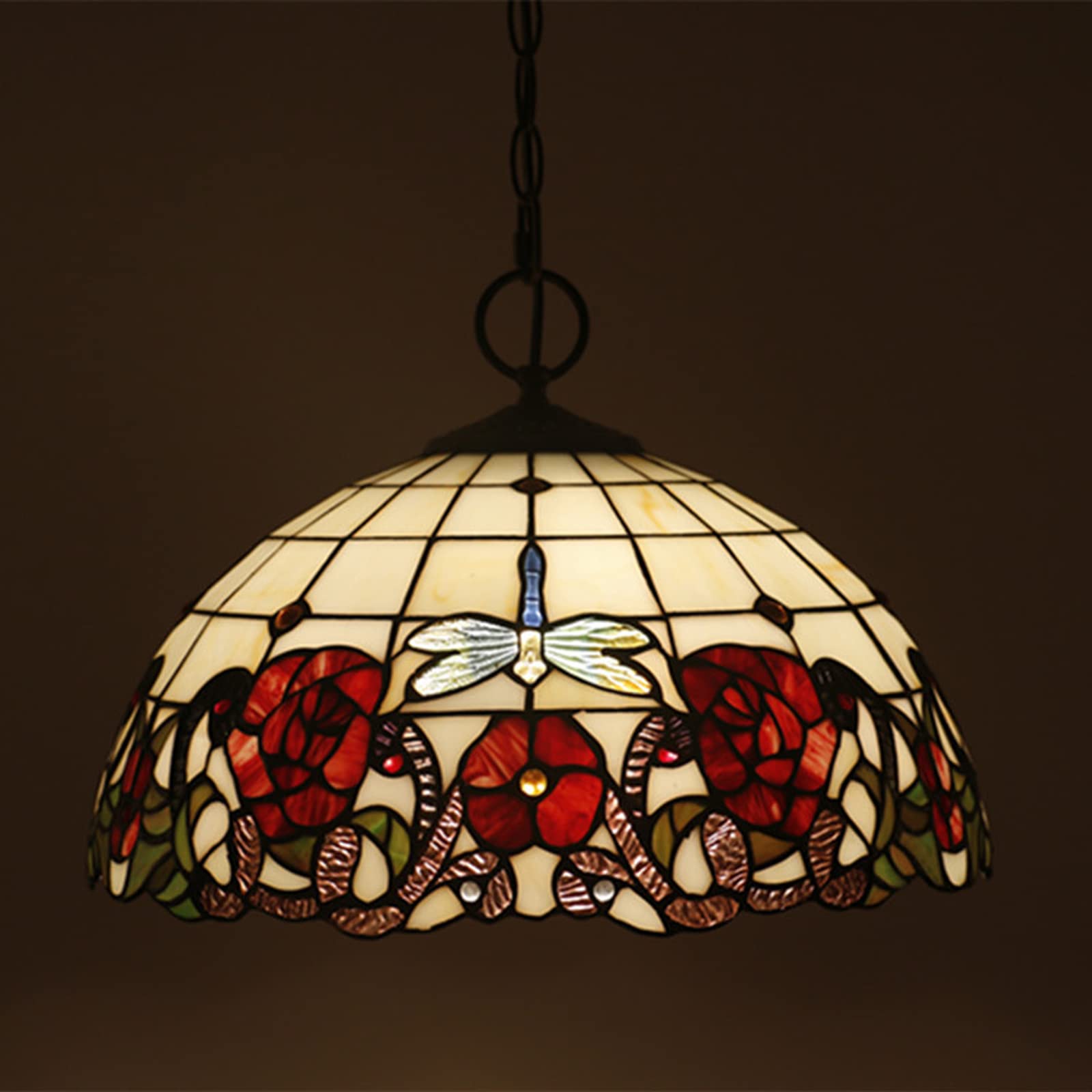 YNIYUJKL Tiffany-Style Dragonfly Chandeliers,16 Inch Vintage Stained Glass Pendant Light, Adjustable E27 Ceiling Light For Living Room Bedroom Dining Room,J