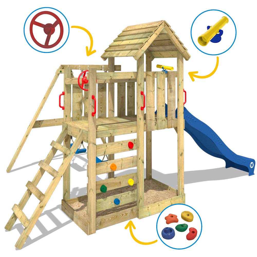Buy WICKEY Climbing frame MultiFlyer wooden roof with swing set and