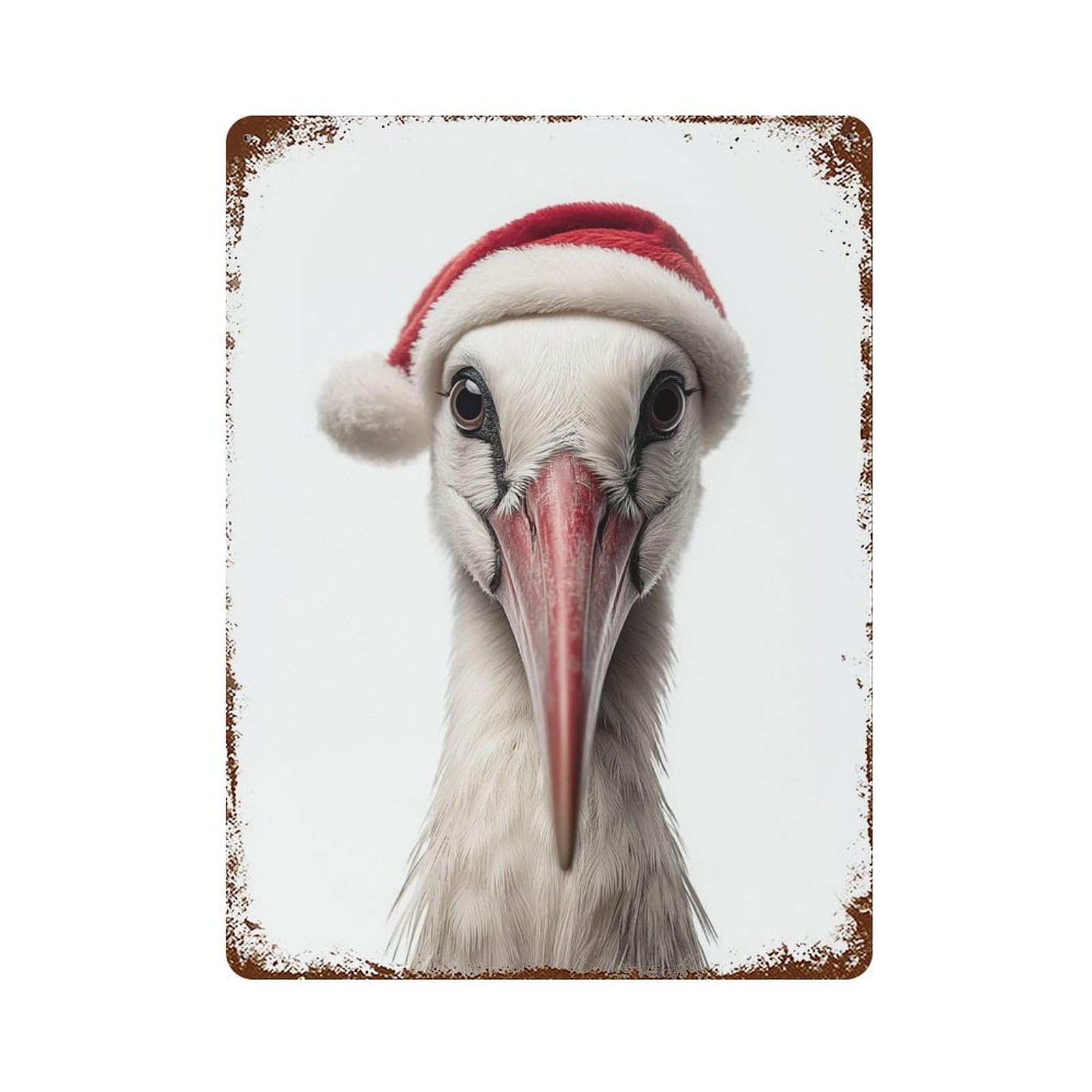 Stork with Santa Hat Rustic Tin Plaque 15.7"x11.8", for Living Room, Hallway And Home Decor, Decorative Metal Wall Art