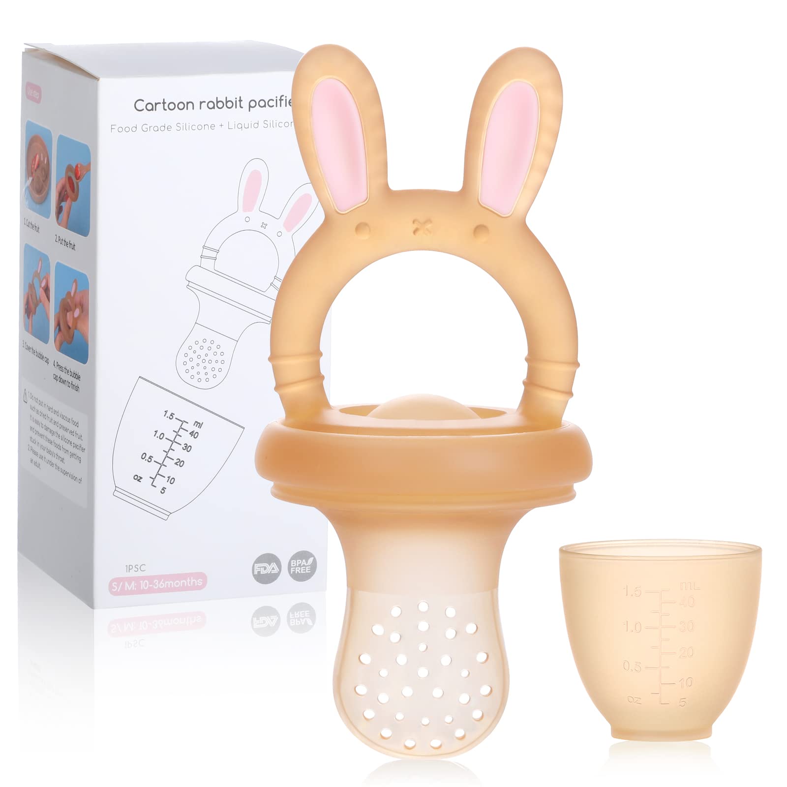 Foxin Baby Fruit Food Feeder Pacifier |Silicone Feeder and Teether for Infant Safely Self Feeding, BPA Free Teething Relief Toy (Grey)