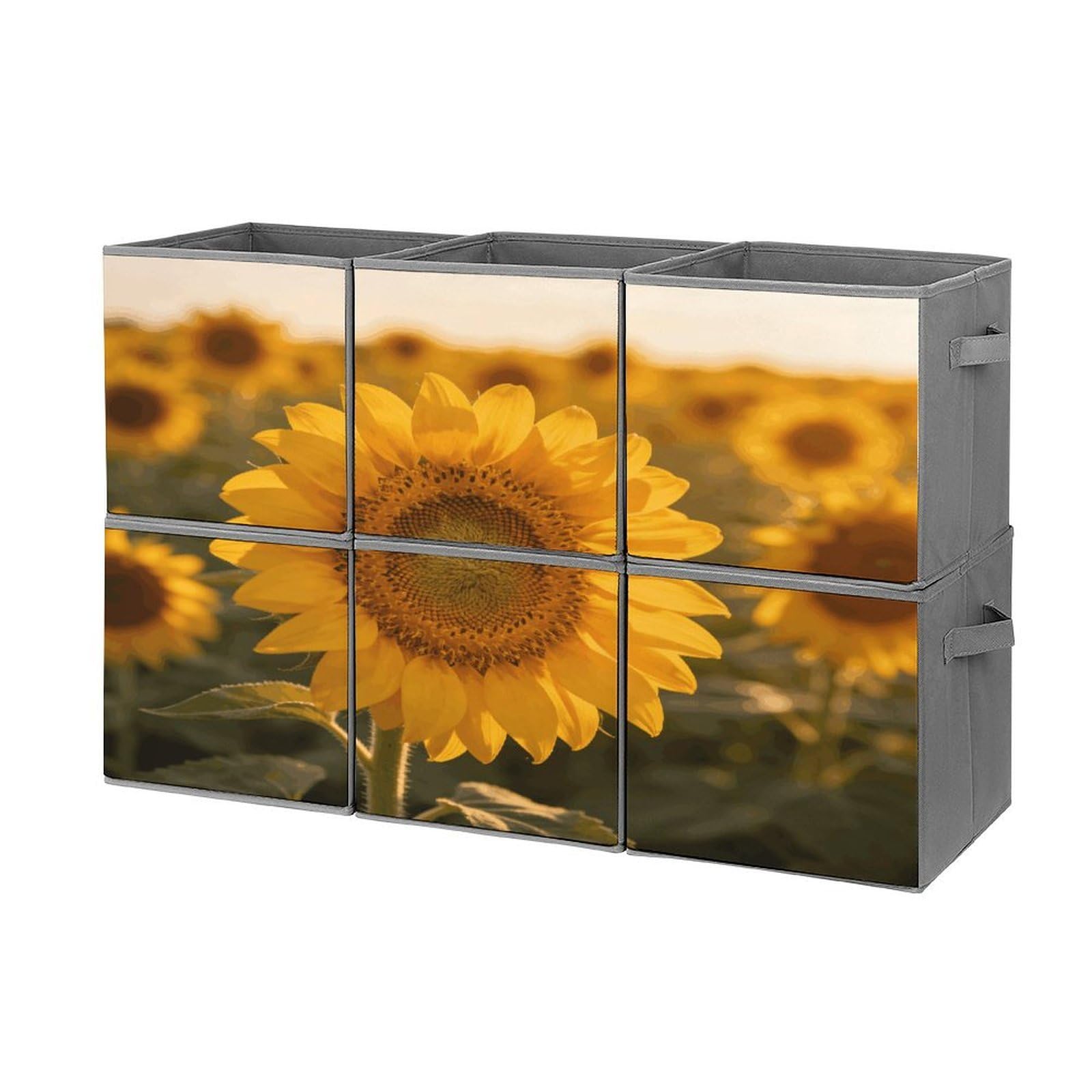 Fodpand Style Sunflower Cube Bins With Double Handles,Set Of 6 Cube Organizer, Stackable And Foldable Storage Bins For Organization, Closet, Shelves, Offices