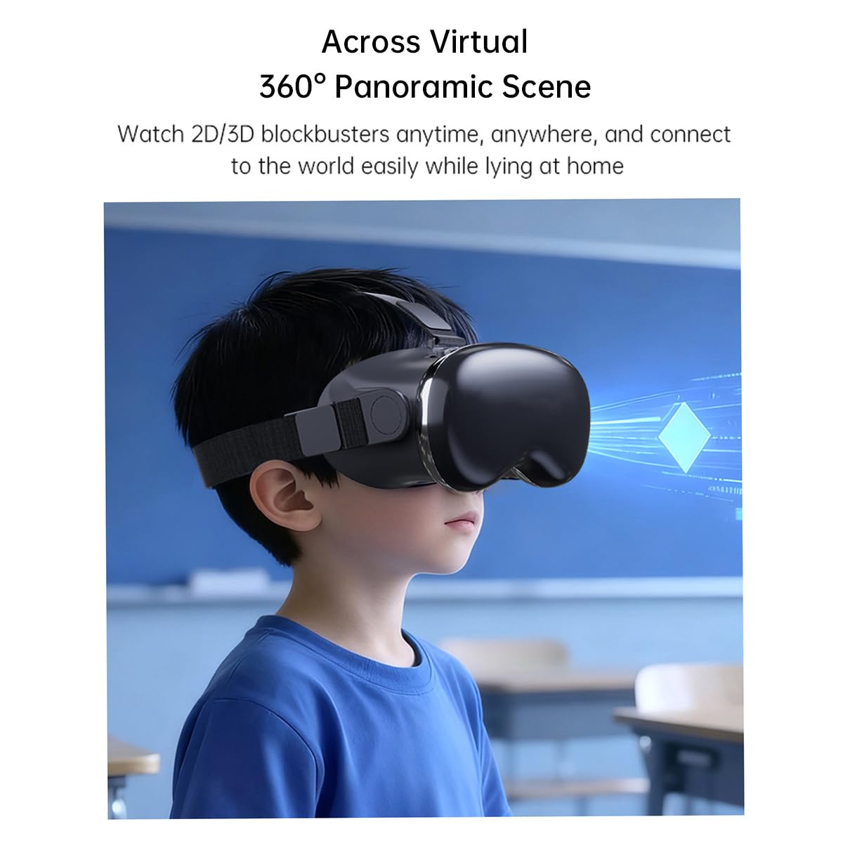 Zestaw słuchawkowy VR do iPhone'a i Androida, okulary 3D Virtual Reality VR z niebieskimi światłami do gier VR, filmów i wideo, obsługa telefonu 10,7-18 cm dla dzieci i dorosłych z pilotem zdalnego