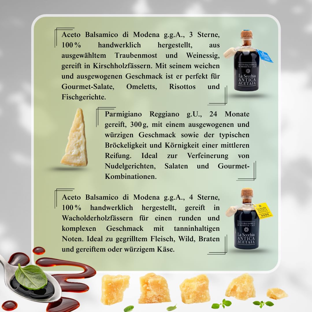 La Secchia – Handgemachter Feinschmecker-Korb, Balsamico-Essig aus Modena g.g.A., Parmigiano Reggiano, Gourmet-Set mit typischen italienischen Spezialitäten, Tasche als Geschenk, 100 % Made in Italy