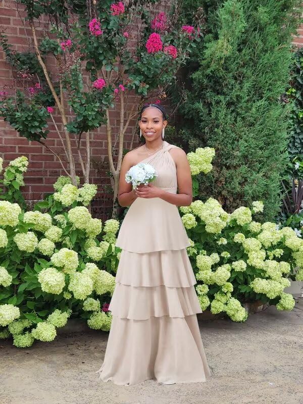 MYDRESS One Shoulder Bridesmaid Dresses 2025 Tiered A Line Pleated Long Formal Party Gown4