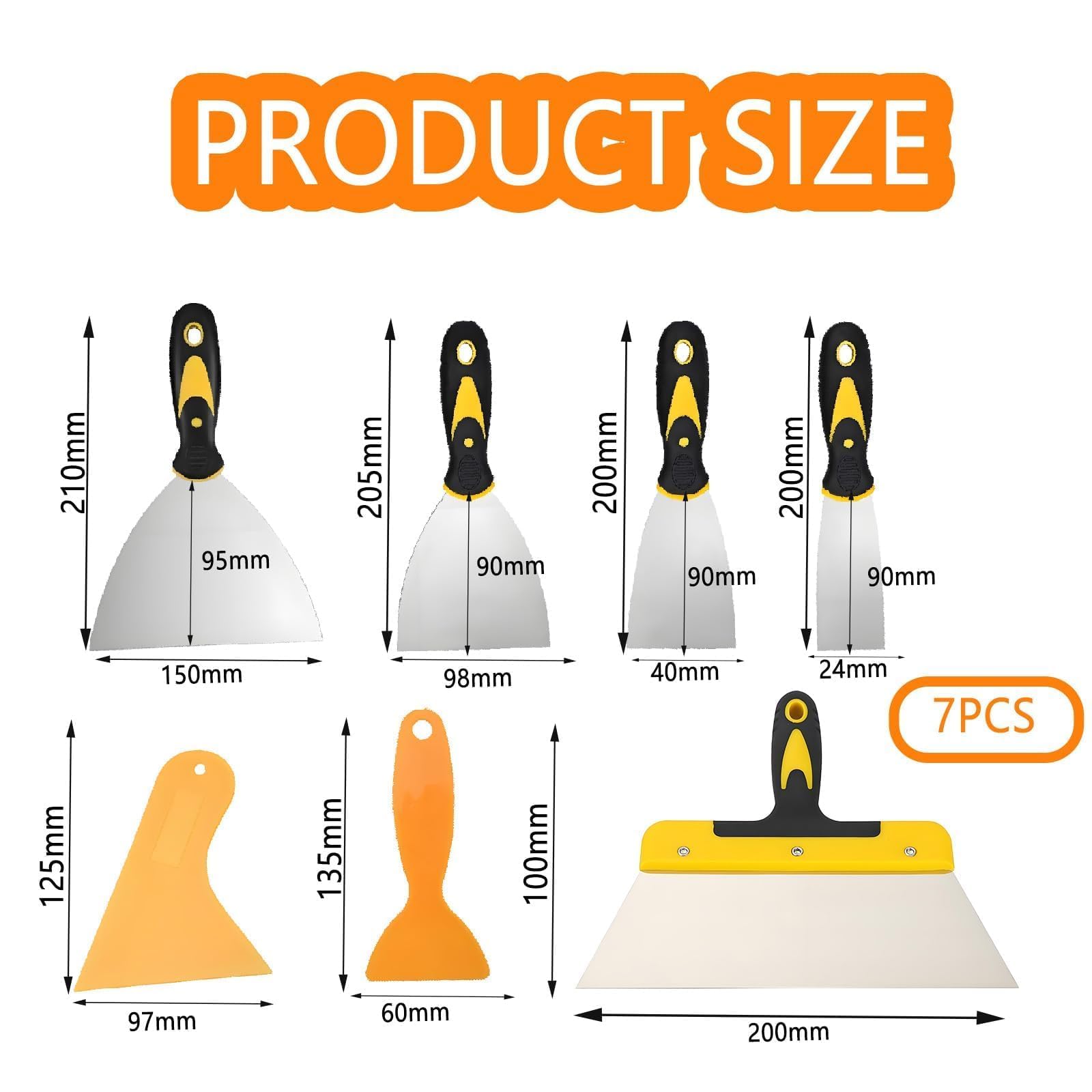 7 Pcs Wallpaper Scraper Tool Set, Stainless Steel Putty Knife, Plastering Tools, Filling Knife Set Paint Scraper Tool Great for Home Improvement Projects — view 2