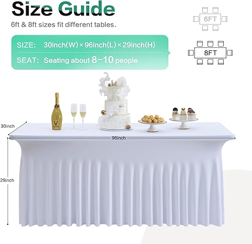 Miniatura 30 de Mantel de elastano negro de 6 pies para mesas rectangulares de 6 pies, paquete de 6 manteles elásticos sin arrugas para fiestas, bodas, cumpleaños