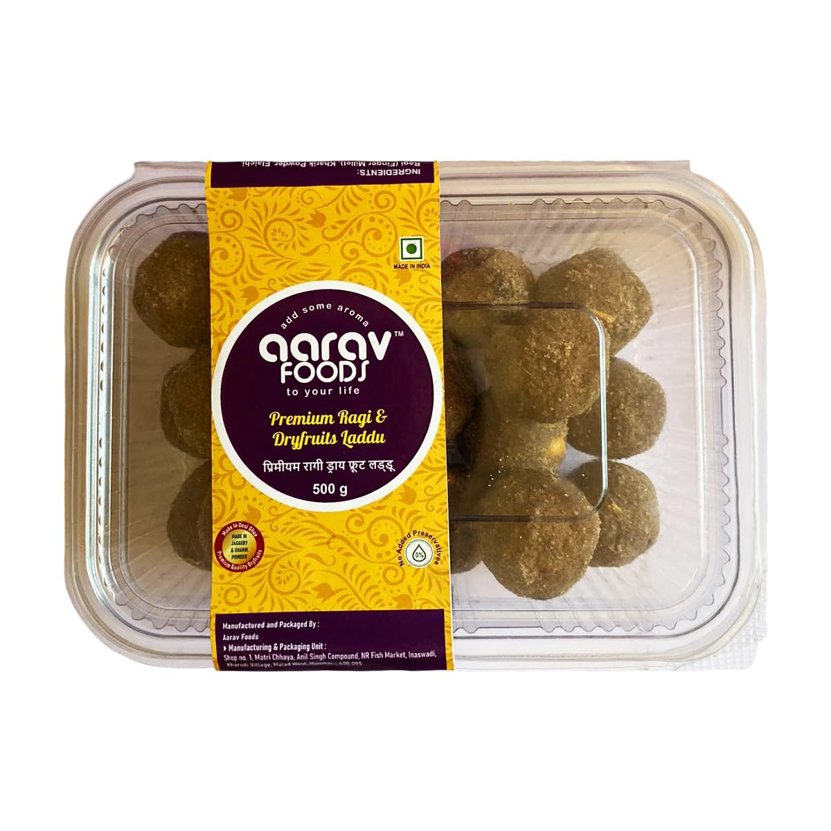 Aarav Foods - Premium Ragi (Nachni) & Dryfruits Laddu | Made in Pure Desi Ghee with Jaggery & Dry Dates - Pack of 1 (500 gm) (B0C9YJRX59) Amazon Price History, Amazon Price Tracker