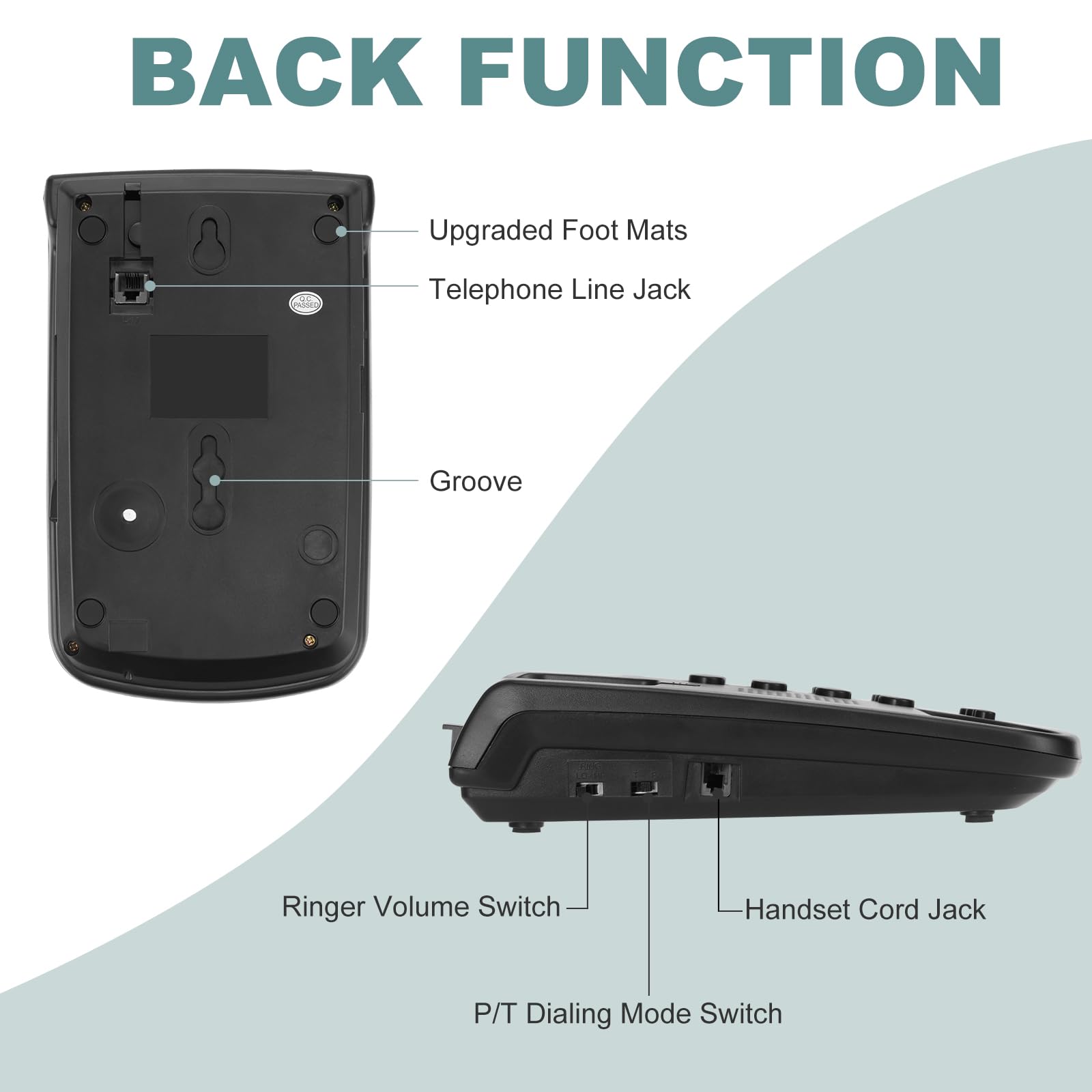 Lativu Teléfono con cable negro, teléfonos fijos con cable para uso en el hogar/oficina/hotel/recepción con volumen ajustable, teléfono para teléfonos fijos compatible con función de silencio