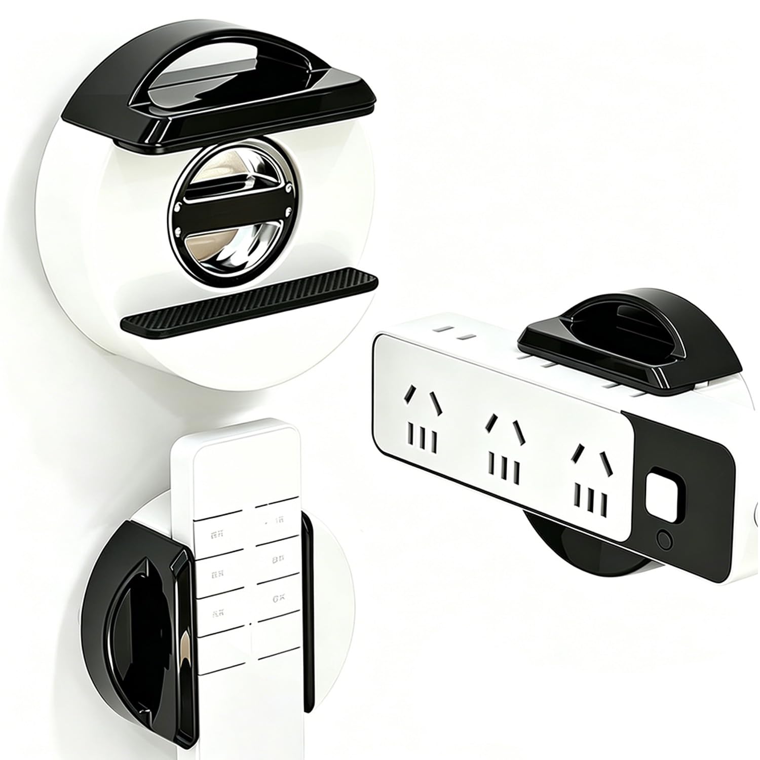 Suction Cup Power Strip Holder, No Drill Socket Holder Wall Mount for Extension Lead, Removable Reusable Cable Organiser for Desk or Wall,power socket holder Extension Lead Cable Ree (2, white)