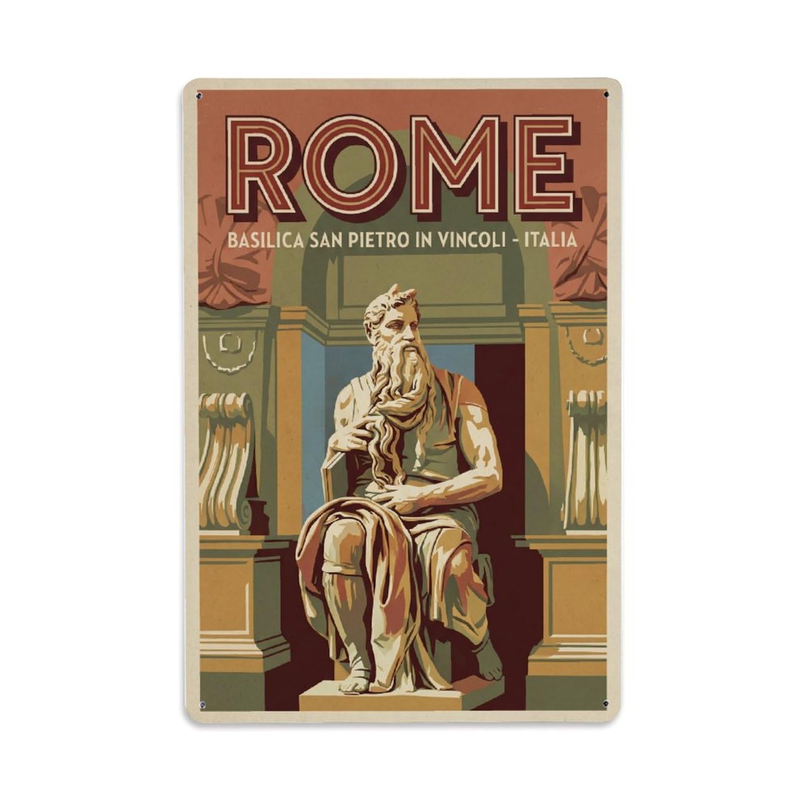 Vintage Travel Rome Basilica San Pietro in Vincoli Moses Michelangelo Italy Metal Tin Sign Plaque Wall Decor for Cafe, Club Bar, Office, Home Garden Metal Poster 8x12Inch